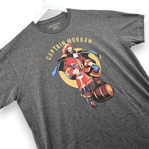 Captain Morgan Mens T Shirt XL Gray Cotton Blend Graphic Rum Barrel Short Sleeve